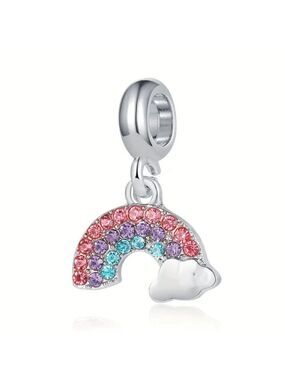 New Silver Rainbow Cloud Colorful CZ Charm Bracelet Bead